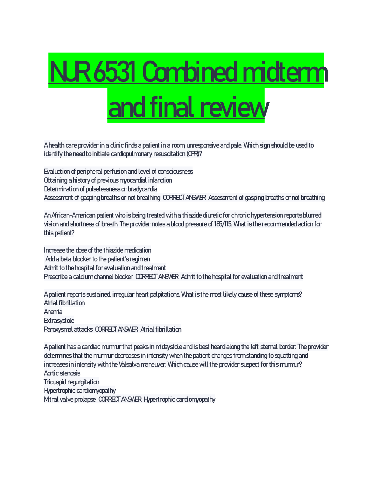 Preview image for NUR 6531 Combined midterm and final review